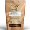 Dried organic turkey tail mushrooms in sealed , resealable bag