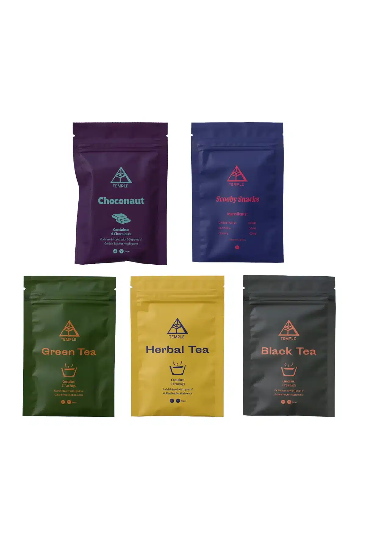 Temple-Teleport-Pack-Product-jpg Temple Teleport Sample Pack with Magic Mushroom Tea and Choconaut Scooby Snacks